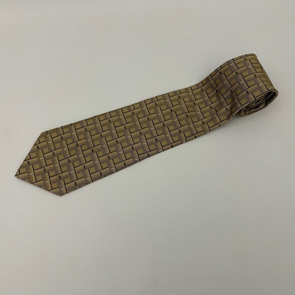 Haggar Black Label Men's Tie Necktie Brown White Gray Multi-color 100% Silk - Picture 1 of 5